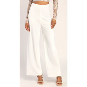 LULU'S XL White Get Dressed Up High Rise Flat Front Wide-Leg Ankle Pant b51